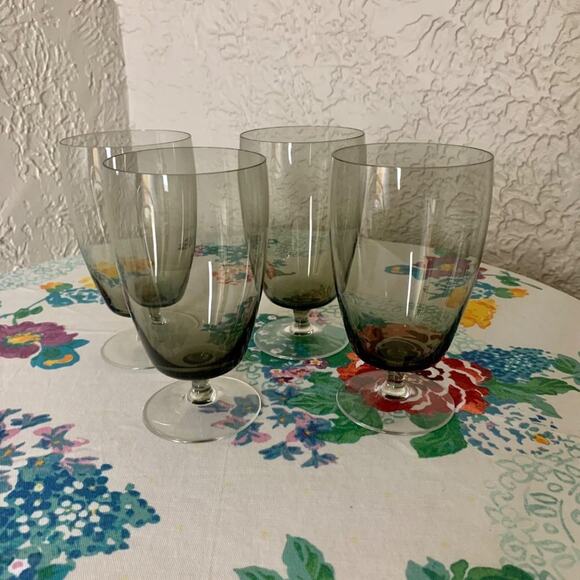 Vintage Mid Century Smokey Glass Blown Glass Ice Tea Glasses, Water Goblets Set - Picture 6 of 16